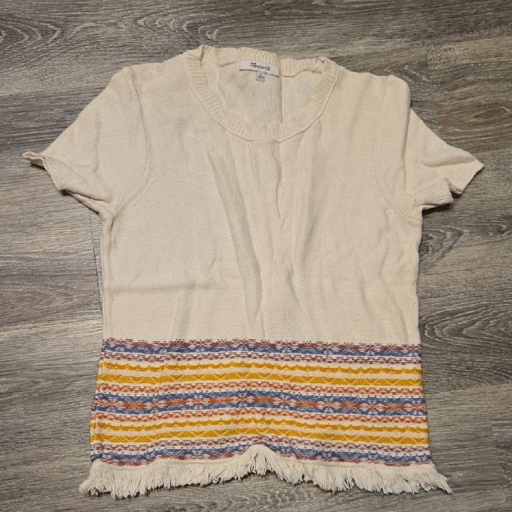 Madewell Fringed Short Sleeve Sweater Sz Small